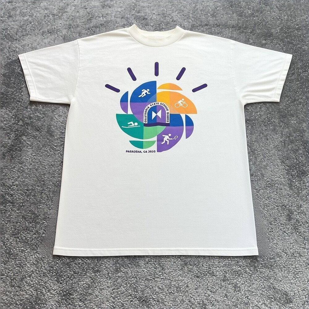 Adult Small White California State Senior Games Pasadena 2010 Graphic Tee Shirt
